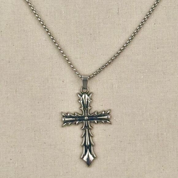 Y2K Grunge Cross Pendant Necklace Unisex Stainless Steel Chain New - Picture 5 of 13